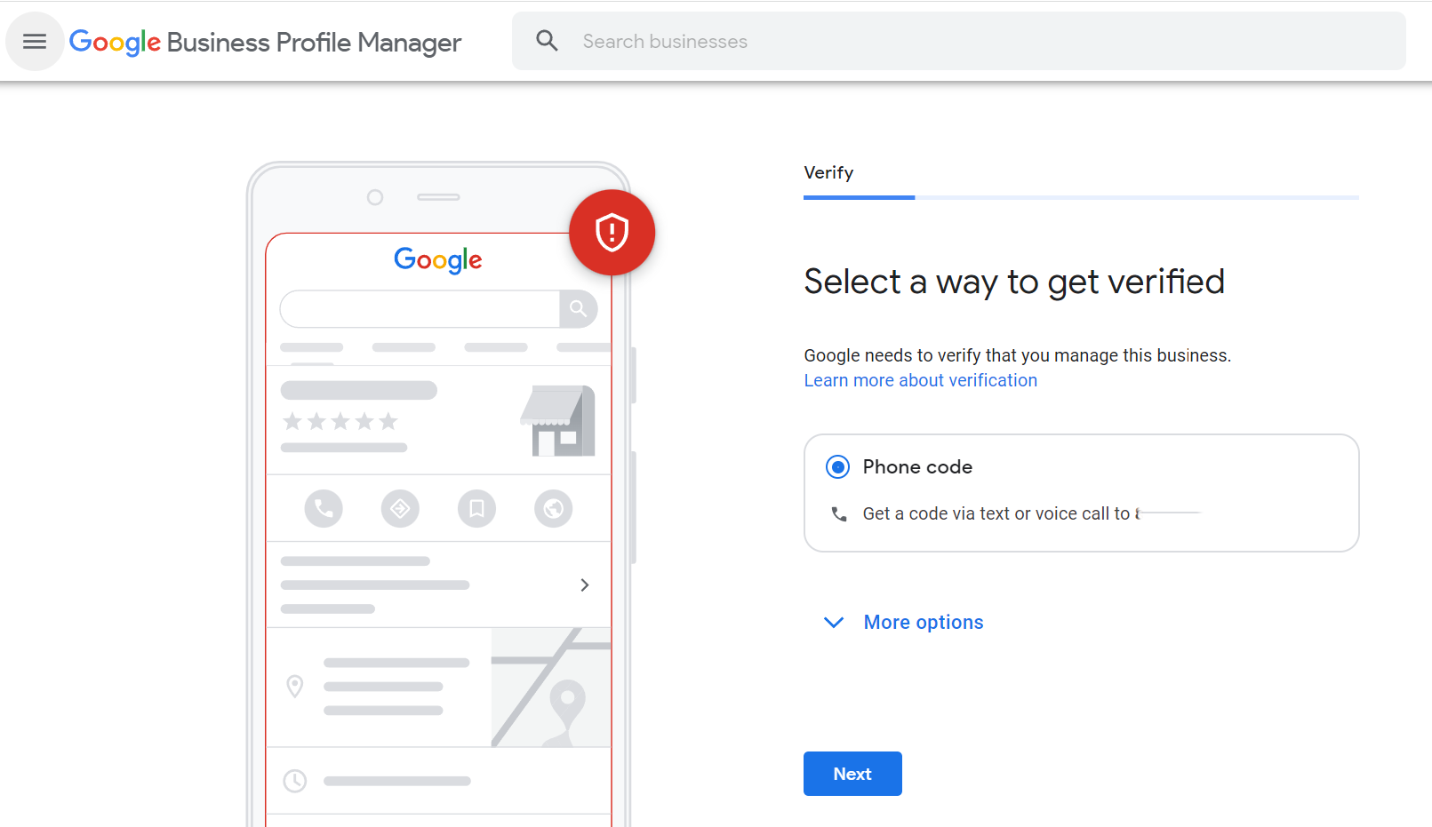 Verify access to Google Business by phone