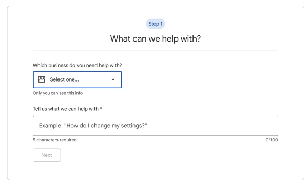 Selecting a business and support topic