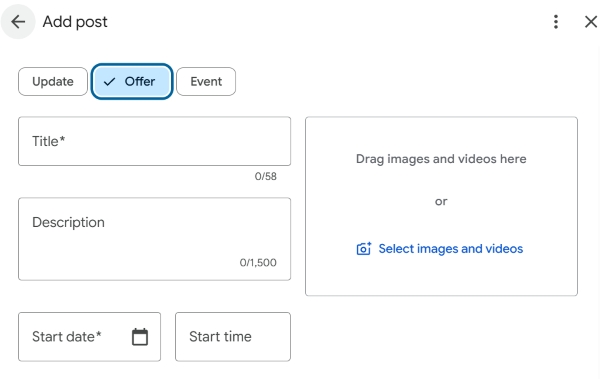 Adding an offer to a Google Maps business profile