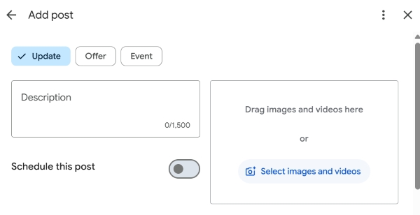Publishing updates in a Google Maps business profile