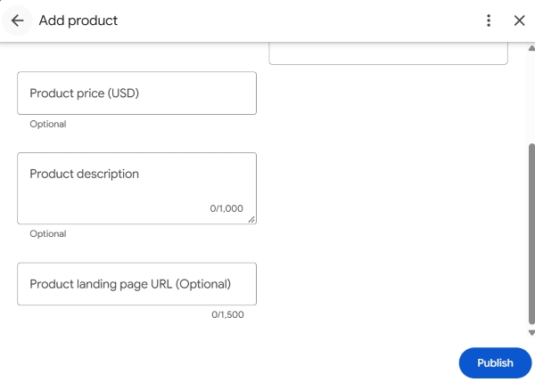 Adding a product link, description, and price to a Google Maps business profile