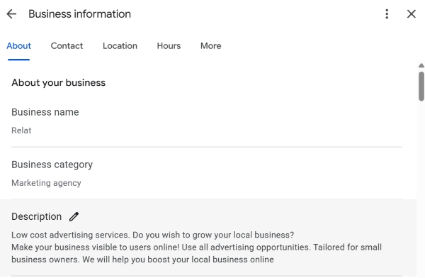 Business name and description in Google Maps