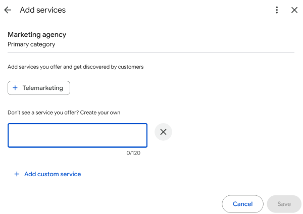 Adding a new service to a Google Maps profile